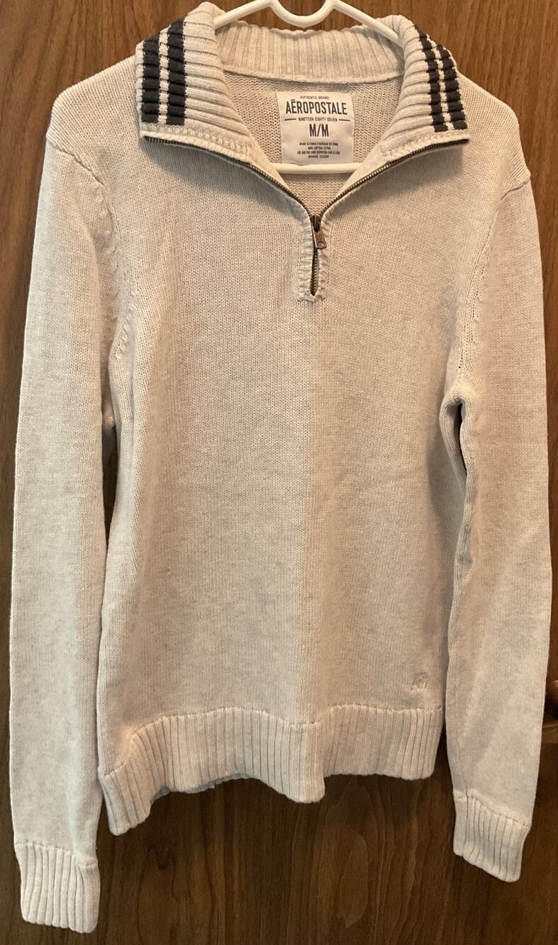 Aeropostale Men's 1/4 Zip Knit 100% Cotton Sweater GRAY - Medium